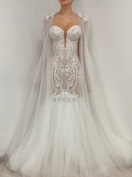 KAIRA beaded mermaid dress in ivory 