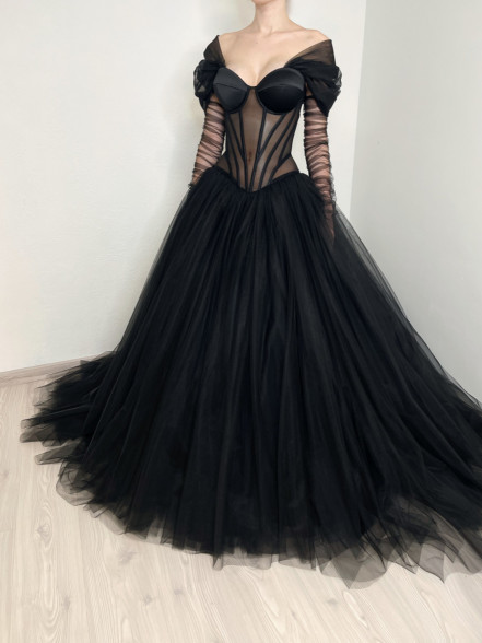 KAIA sheer corset tulle dress 