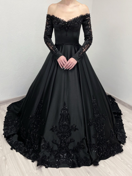 KONSTANCE off the shoulder satin gown