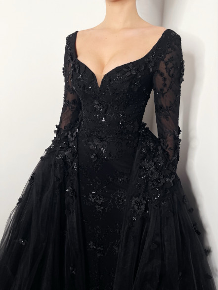 ELOISE 3d floral beaded lace dress with detachable skirt