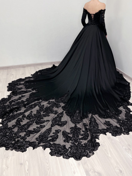 KONSTANCE off the shoulder satin gown