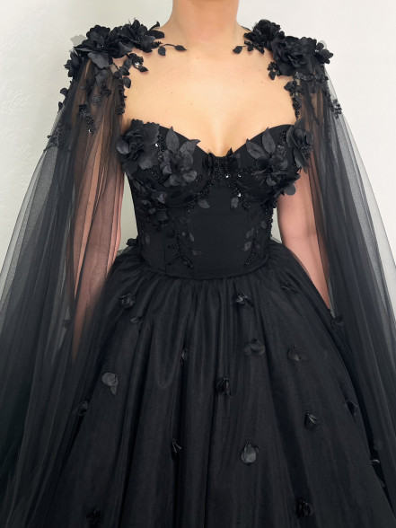 KATE 3D floral beaded tulle cape