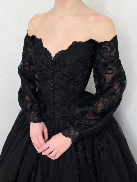 VIKTORIA basque waist corset lace gown